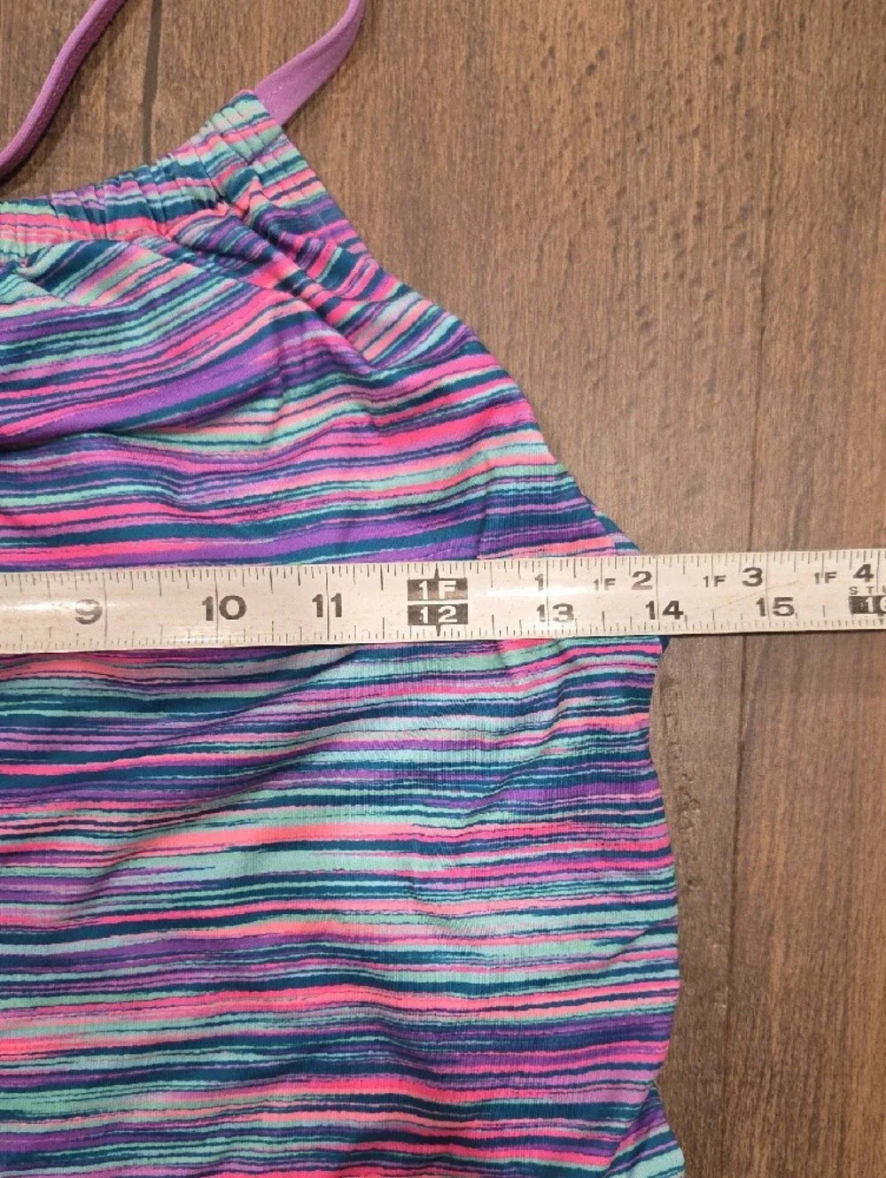 Lands End Striped Swim Tank Top - Purple, Aqua, Pink